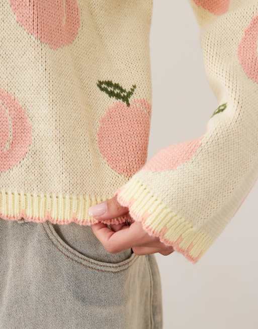 Miss Selfridge – Strickjacke mit offenem Design und Pfirsichmuster, 3 von 4