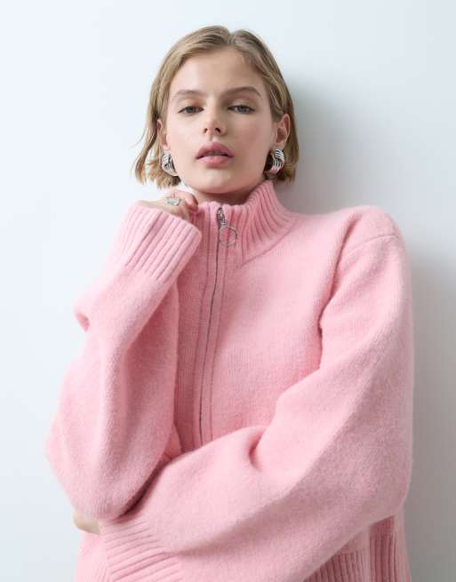 Miss Selfridge Strickjacke mit Reißverschluss in Pink, 3 von 5