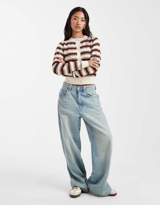 Miss Selfridge – Strickjacke mit Streifen, Rundhalsausschnitt und Zopfmuster, 2 von 4