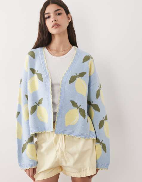Miss Selfridge – Strickjacke mit Zitronenprint ohne Verschluss - view 1