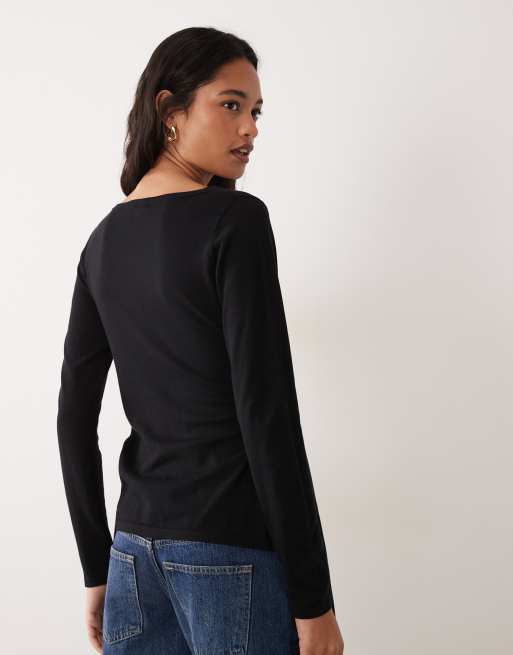 Miss Selfridge Strickoberteil mit Bindegürtel in Schwarz, 3 von 4