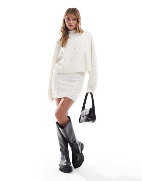 Miss Selfridge – Strickpullover in Creme mit Zopfmuster, Kombiteil - view 1