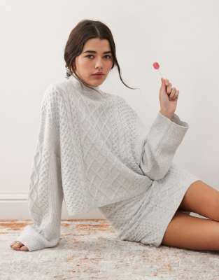 Miss Selfridge - Strickpullover in Grau meliert mit Zopfmuster, Kombiteil