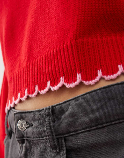 Miss Selfridge – Strickpullover in Rot mit Saumstich, 3 von 4