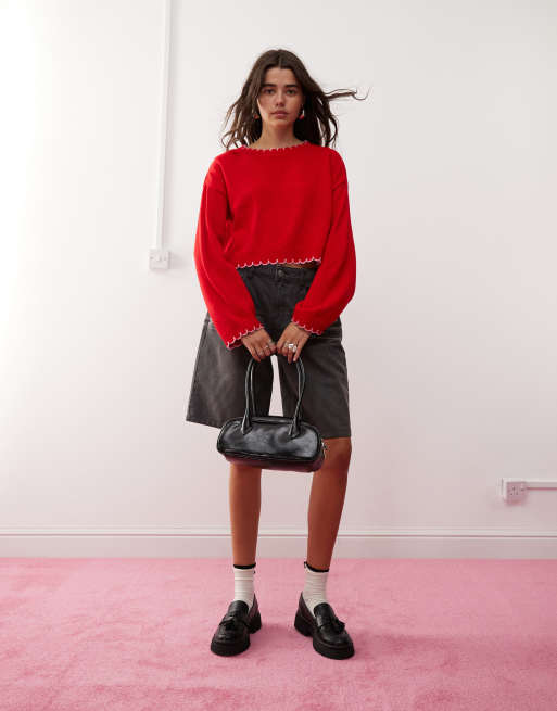 Miss Selfridge – Strickpullover in Rot mit Saumstich, 4 von 4