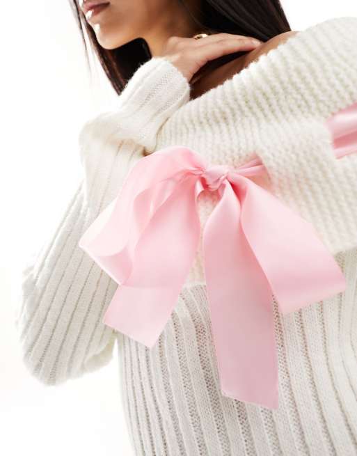 Miss Selfridge – Strickpullover mit Bardot-Ausschnitt und Schleifendetail, 3 von 4