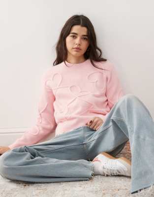 Miss Selfridge - Strickpullover mit Herzmotiven-Rosa