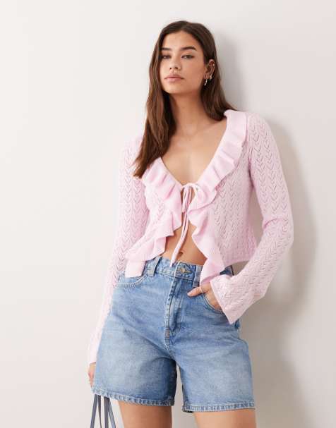 Miss Selfridge - Strikket cardigan med flæser og bindebånd foran - view 1