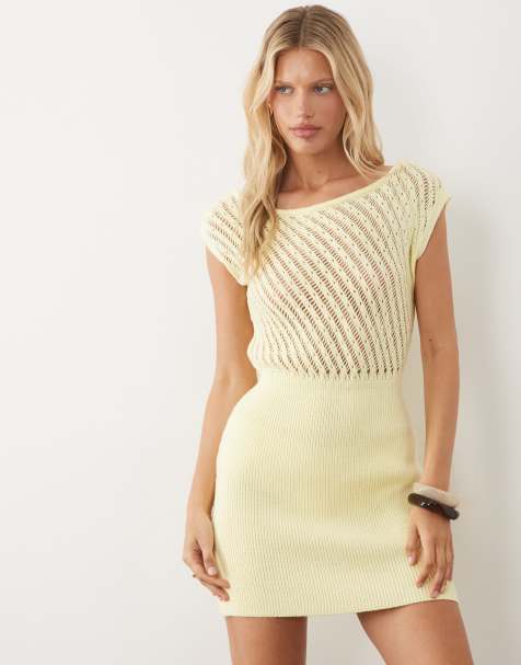 Miss Selfridge strikket offshoulder-kjole i smørgul - view 1