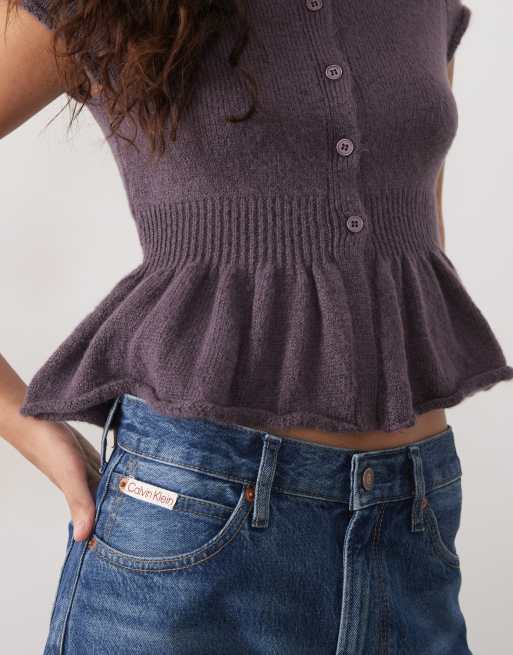 Miss Selfridge strikket peplum-cardigan i grape, 3 af 4