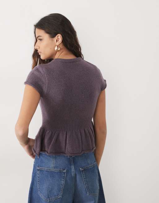 Miss Selfridge strikket peplum-cardigan i grape, 4 af 4