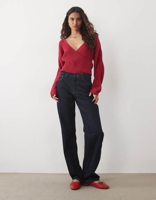 Miss Selfridge strikket wrap-cardigan med batwing-ærmer, hindbær, 2 af 4