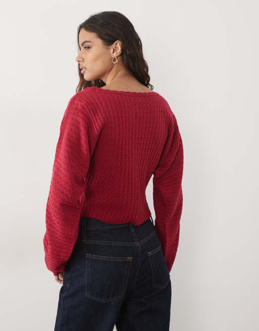 Miss Selfridge strikket wrap-cardigan med batwing-ærmer, hindbær, 4 af 4