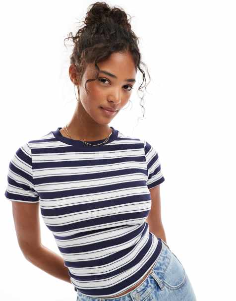 Miss Selfridge stripe baby tee in navy - view 1