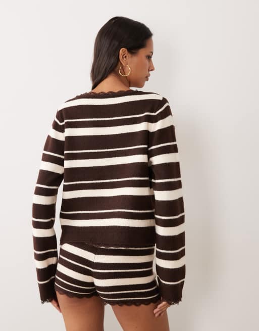 Miss Selfridge stripe cardigan with lace trim (part of a set), 4 of 4