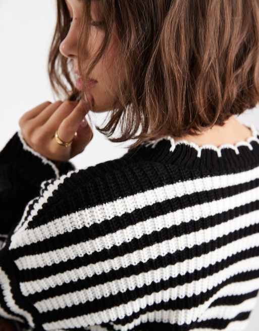 Miss Selfridge stripe chunky jumper in black and white, 2 of 4