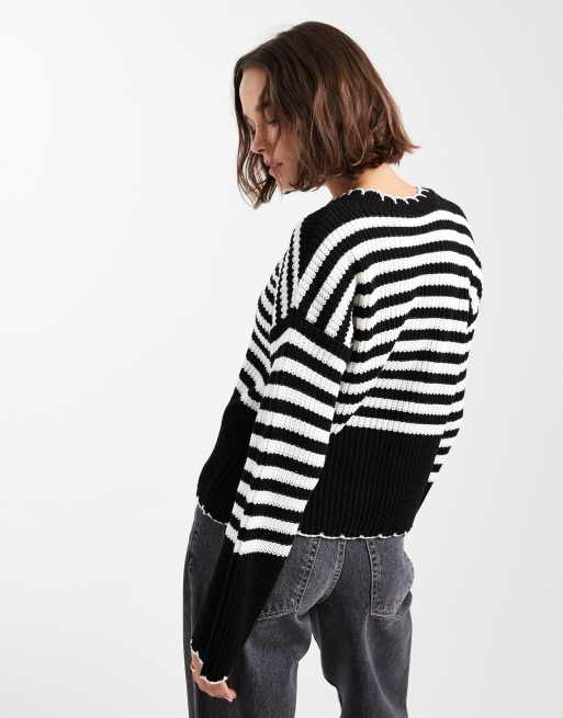 Miss Selfridge stripe chunky jumper in black and white, 4 of 4