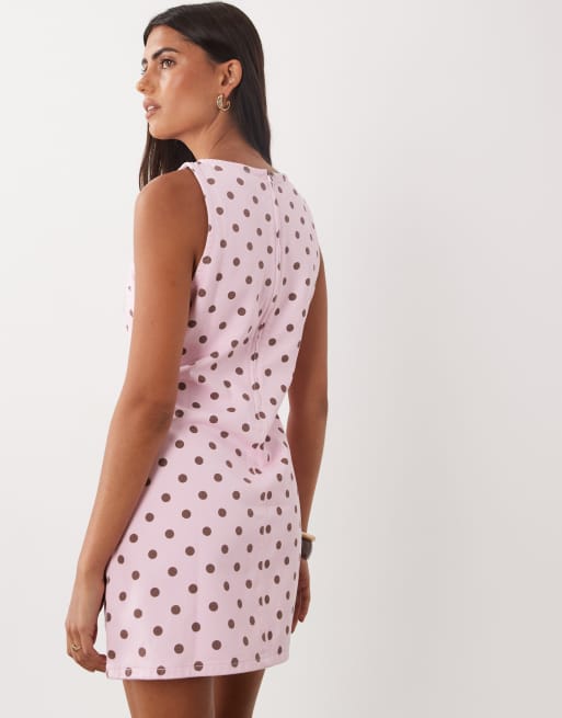 Miss Selfridge stripe denim shift dress in pink polka dot, 4 of 4