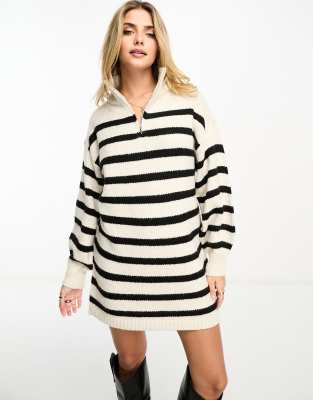 Miss Selfridge stripe half zip funnel neck knit mini dress-Multi