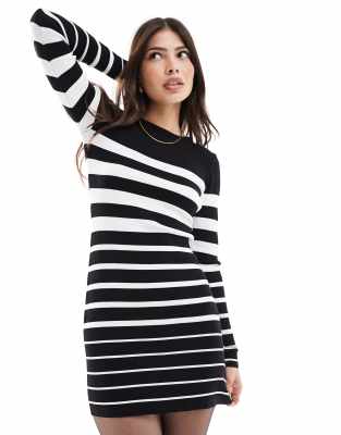 stripe long sleeve knit compact rib mini dress-Multi