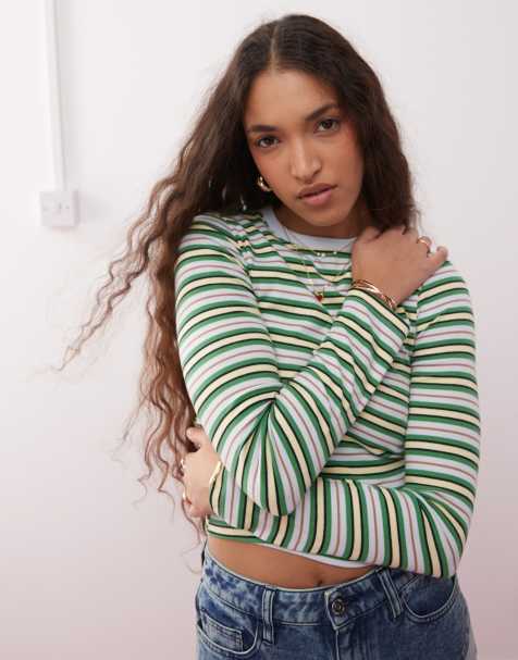 Miss Selfridge stripe long sleeve top in blue - view 1