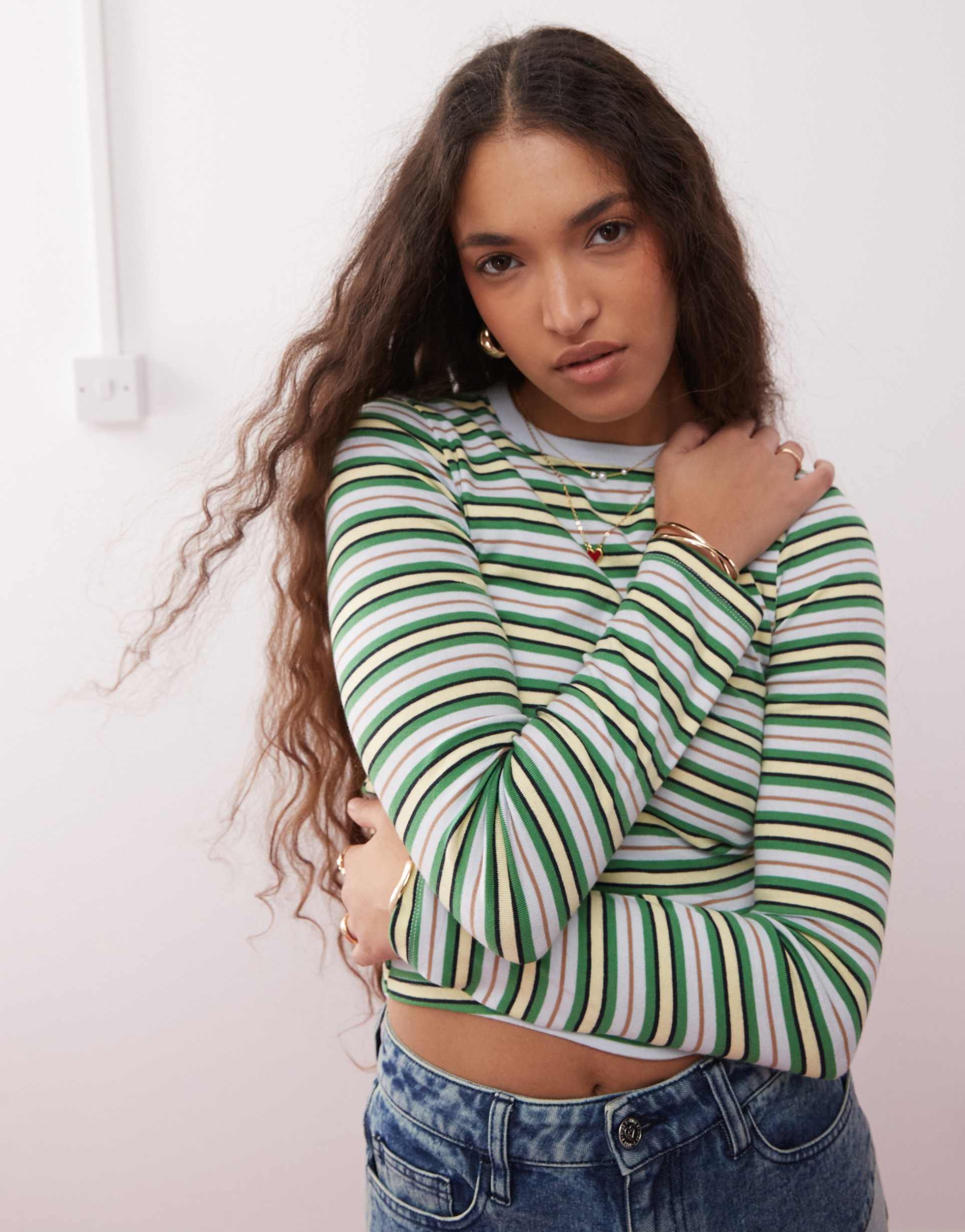 miss selfridge stripe long sleeve top in blue