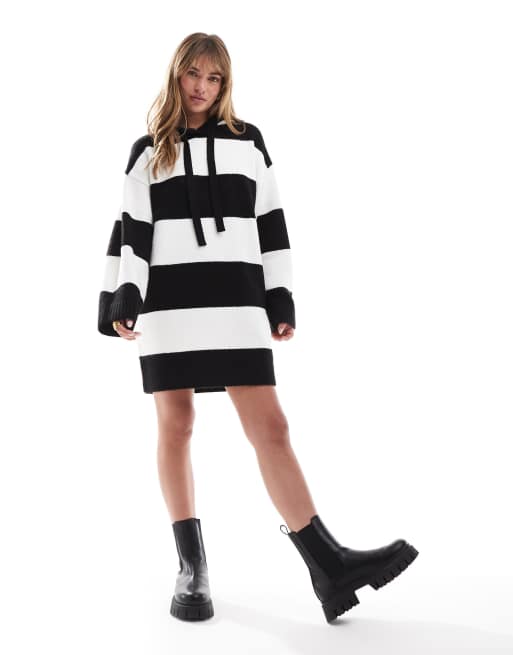 Miss Selfridge stripe oversized knit hoodie mini dress