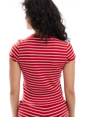 Miss Selfridge Stripe Ribbed Button Up Top-multi