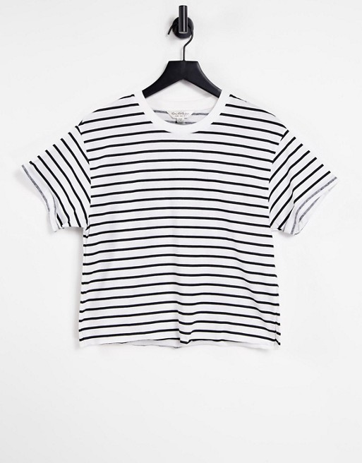Miss Selfridge Stripe Roll Cuff T-Shirt in multi