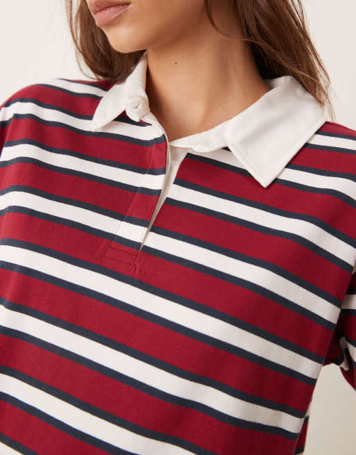 Miss Selfridge stripe rugby long sleeve top in red ASOS