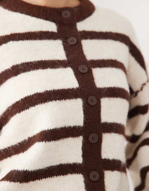 Miss Selfridge stripe slouchy cardigan in cream and chocolate, 4 of 4
