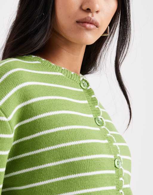 Miss Selfridge striped blanket stitch cardigan in green
