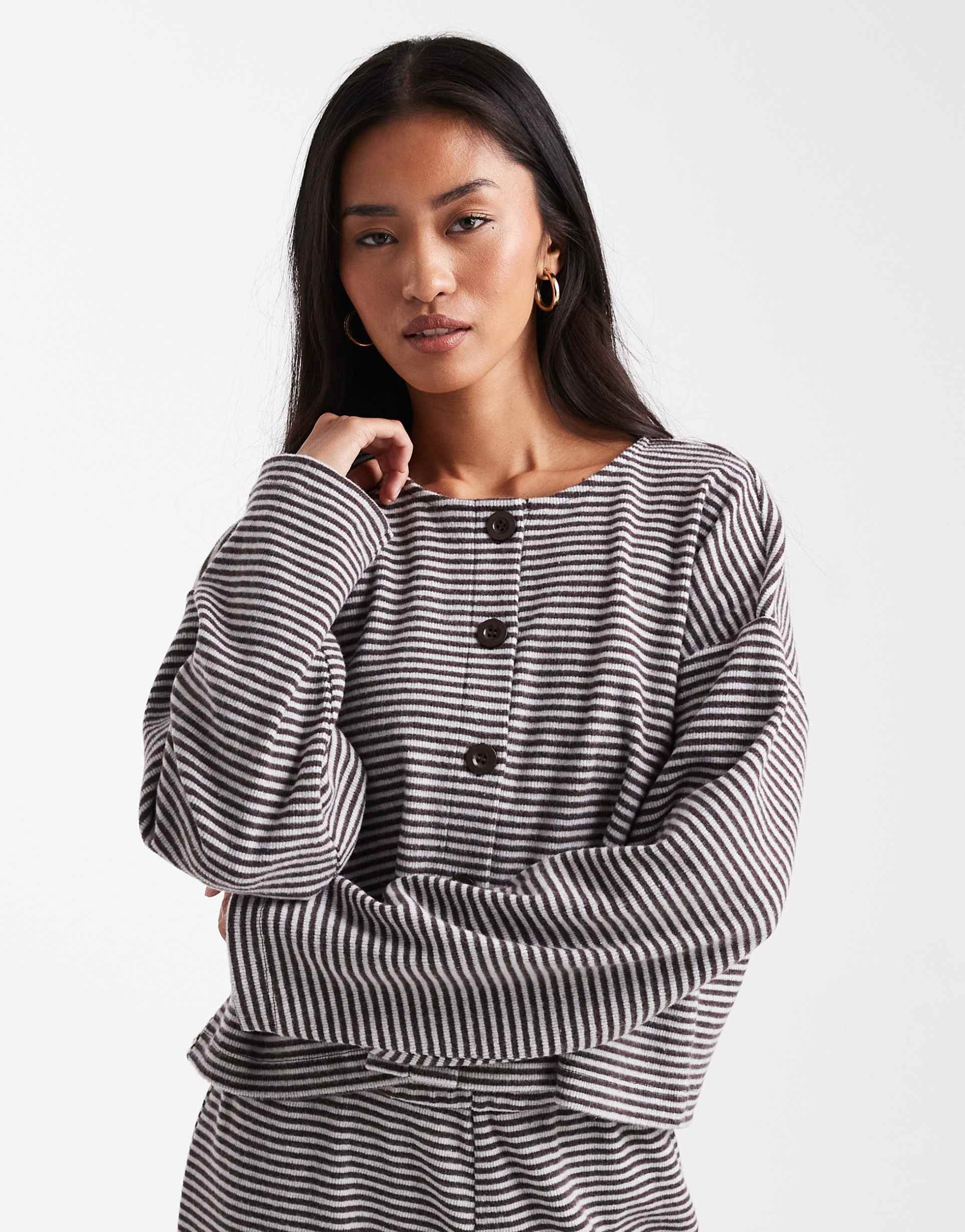 miss selfridge striped brushed rib knit cardigan - part of a set