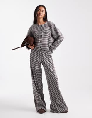 Miss Selfridge Striped Brushed Rib Knit Cardigan - Part Of A Set-multi In Gray