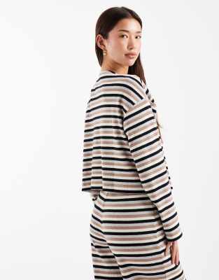 Miss Selfridge Striped Brushed Rib Knit Cardigan - Part Of A Set-neutral In Multi