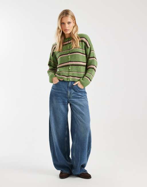 Miss Selfridge striped cardigan in green, 3 of 4