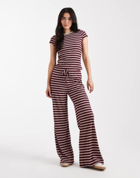 Miss Selfridge striped co ord in burgundy - view 1