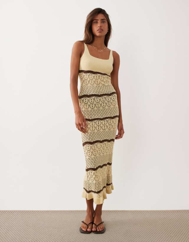 solid and striped crochet dress Miss Selfridge - Midi - Women - Acrylic/Cotton/Polyamide - XS Cotton patchwork Color:Peach Pink percentage off Bachelorette Party Outfit Ideas 100% cotton