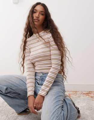 miss selfridge striped long sleeve top in pink
