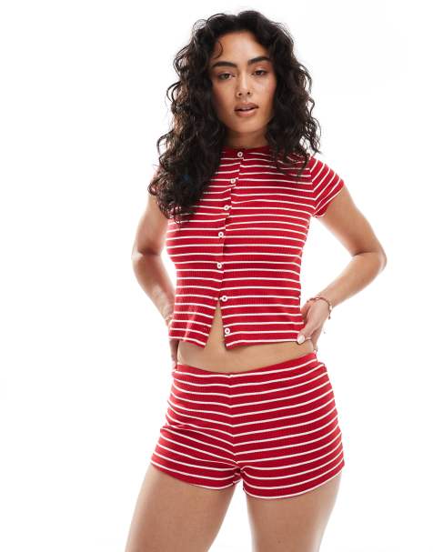 Miss Selfridge striped ribbed micro shorts - view 1
