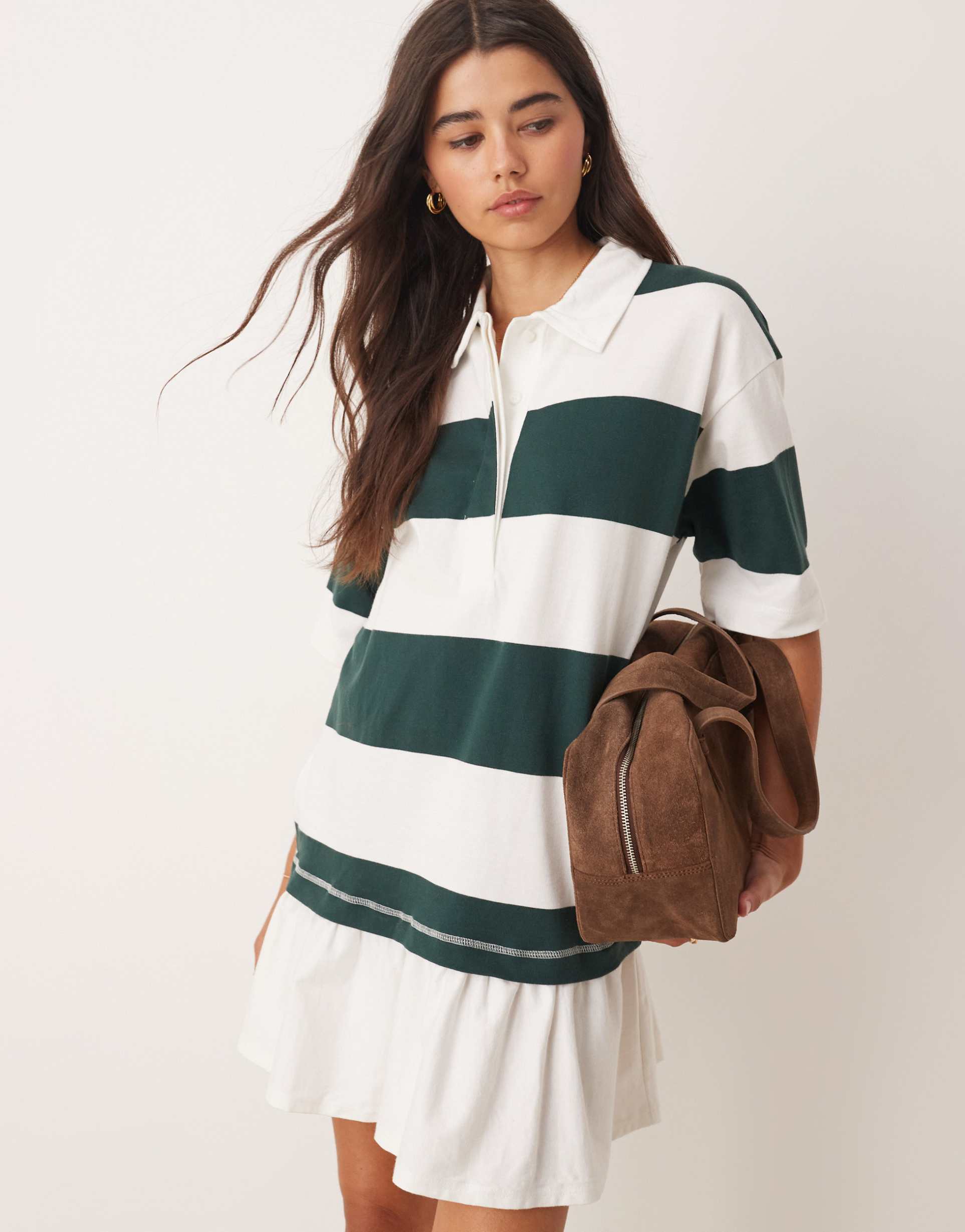 miss selfridge striped ruffle hem detail rugby dress