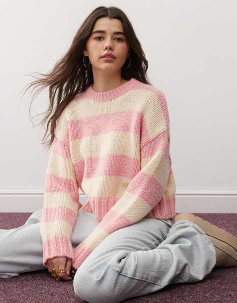 Miss Selfridge striped sweater in pink stripe - view 1