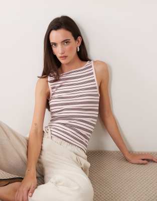 Miss Selfridge striped tank top with picot trim