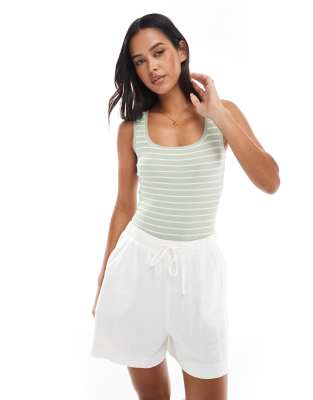 Miss Selfridge Striped Wide Scoop Bodysuit-green