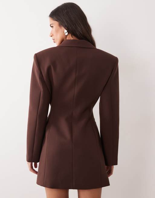 Miss Selfridge strong shoulder cinched blazer dress in chocolate, 4 of 4