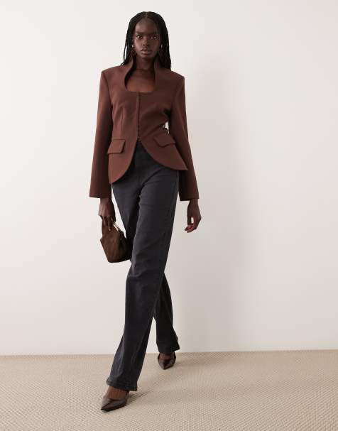 Miss Selfridge structured blazer in chocolate brown - view 1