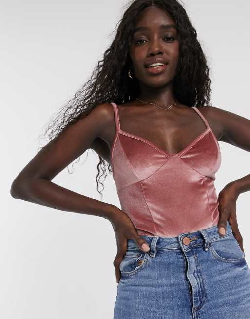 Pink cheap velvet bodysuit