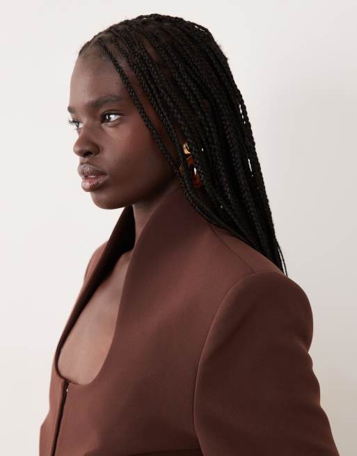 Miss Selfridge struktureret blazer i chokoladebrun, 2 af 4