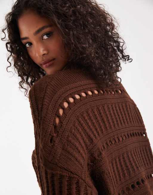 Miss Selfridge – Strukturierter Pullover in Schokoladenbraun, 2 von 4