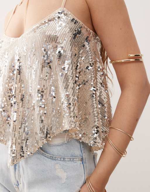 Miss Selfridge – Strukturiertes Camisole-Oberteil mit Paillettenbesatz, 3 von 4